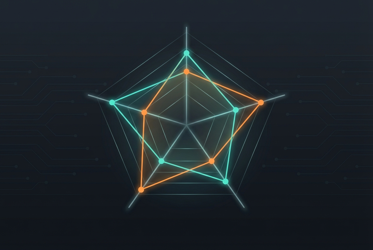 Scoring niches across five dimensions with a radar chart